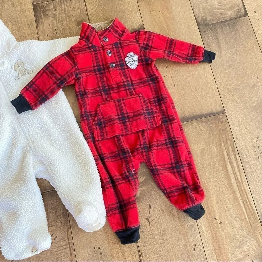 Carter’s Fleece Outfits Coveralls 2 Pair Baby Infant 6 Months Footies